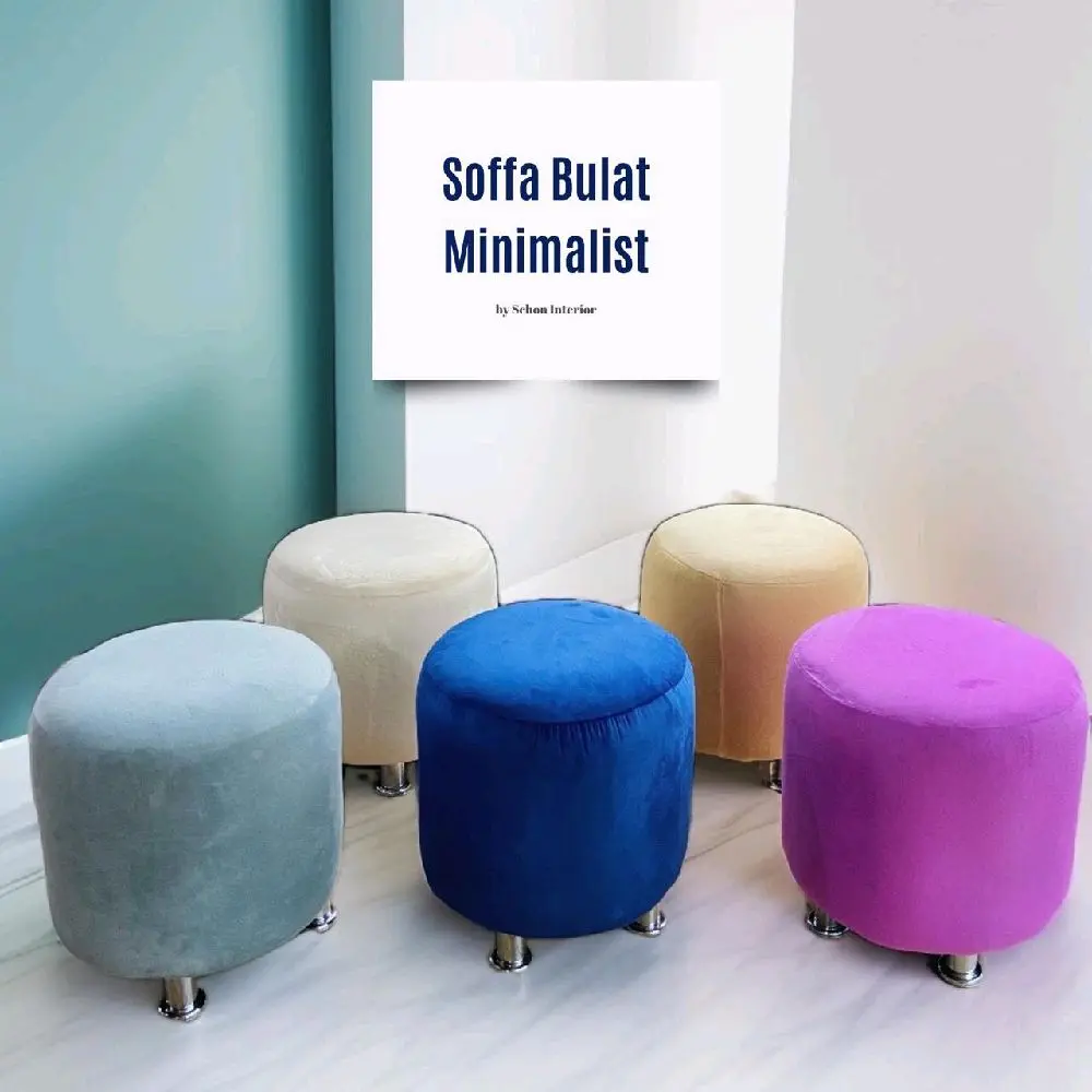 Sofa Stoll Bulat Minimalis Bahan Bludru Model Polos Kancing Furniture Cafe