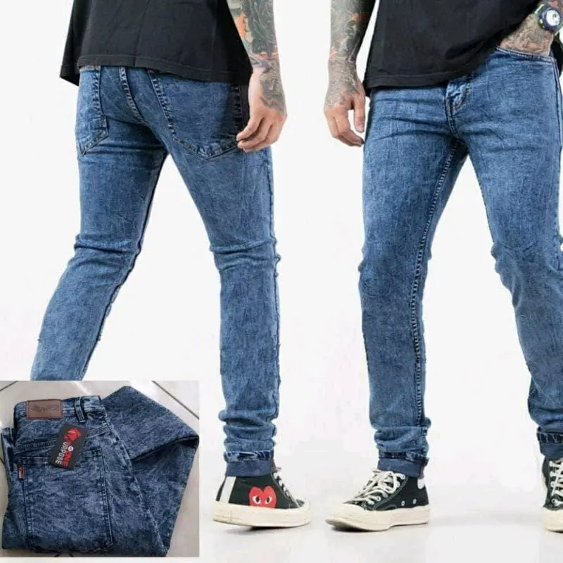 Celana Jeans Pria Bahan Streach Melar Pensil Slim fit Cowok Panjang Cowo Skinny mexcollection Biru Denim Hitam Dewasa Soft Stretch 5