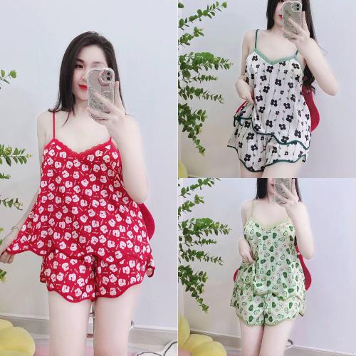 Bộ Ngủ Mặc Nhà 2 Dây Lụa Latin K6 Cực Mát Thiết Kế Gợn Sóng Họa Tiết Trẻ Trung Sắc Nét