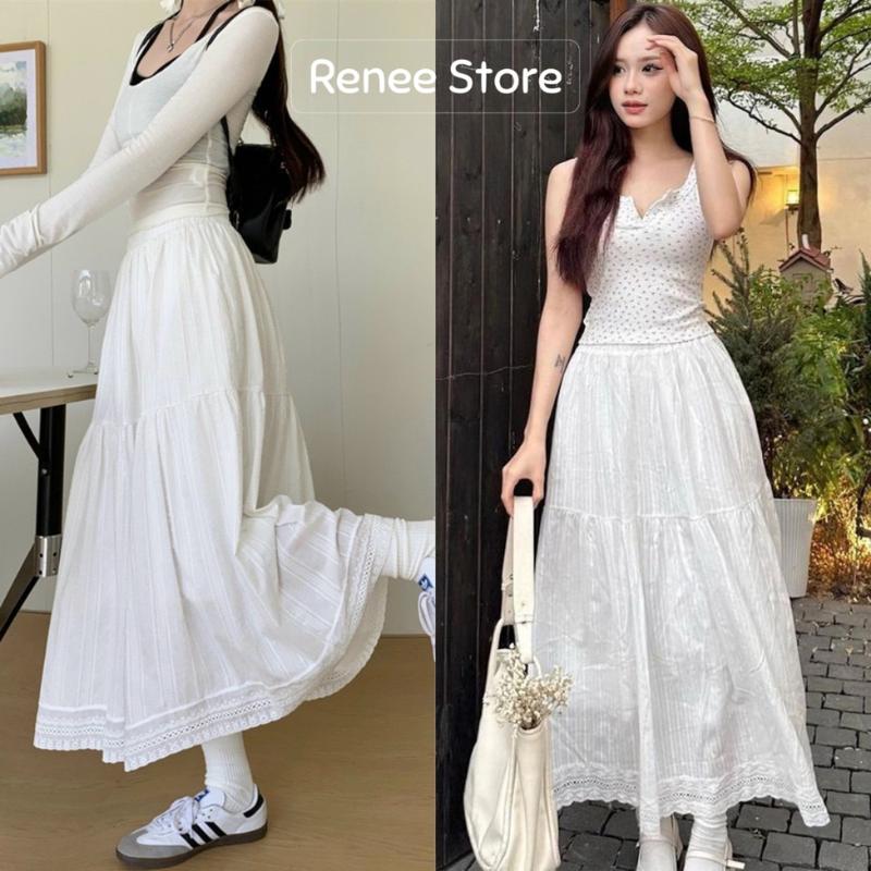 Chân váy midi kiểu chữ A viền ren 2 lớp, chân váy dài 2 tầng thời trang Renee Store - V388