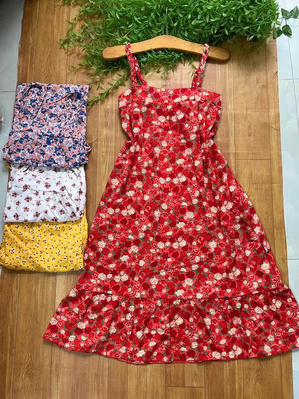  Mộc Shop Váy Nữ 2 Dây Nhún Ngực Họa Tiết Hoa Nhí Dễ Thương Vải Lụa Hàn Mềm Mát Thấm Hút Mồ Hôi Freesize 40-60kg Nhung Voi Women Voan Dress 