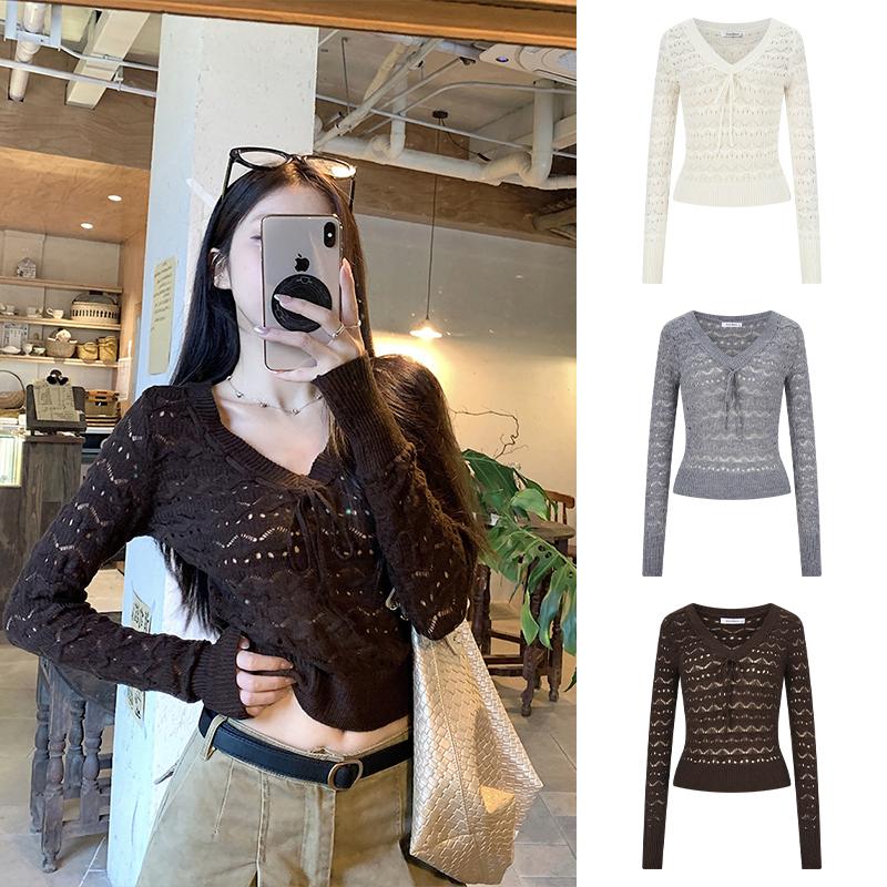  Áo len ren cổ chữ V Nữ hoàng bánh mousse Dáng ôm vừa vặn và thanh lịch 2026 Phong cách vintage kiểu Pháp ngọt ngào Phù hợp cho chụp ảnh đường phố và hẹn hò Đa năng để sử dụng hàng ngày Thiết kế độc đáo Trang phục nữ 59796 