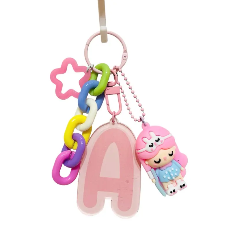 Bagcharm Inisial Huruf Akrilik Karakter Mainan Lucu Hadiah Souvenir Kunci Panda Peri