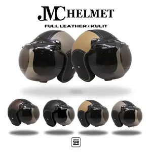 Helm Motor Bogo Retro Dewasa Full Leather/ Kulit With Kaca Polos Biasa SNI (Beragam Warna)