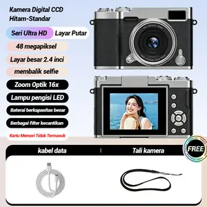 【COD】4K Digital Kamera Gaya Retro 48MP Portable CCD Retro Kamera Digital Vintage LCD 2,4 Inci 2.4 Inch 16X Zoom Compact Small Camera 180 Flip Screen Video Camcorder Kamera Pocket Untuk Hadiah Pemula Retro Kamera