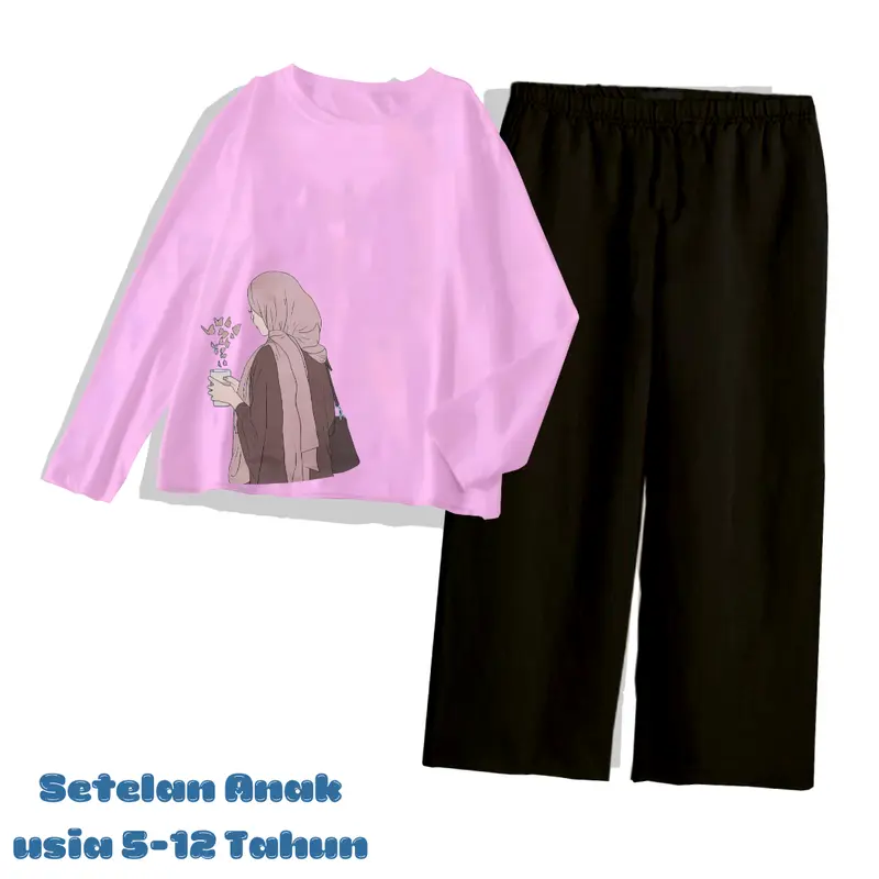 Baju 1 Set Anak Lengan Panjang Celana Kulot usia 5-12 Tahun MOTIF SERI HIJAB 4 4