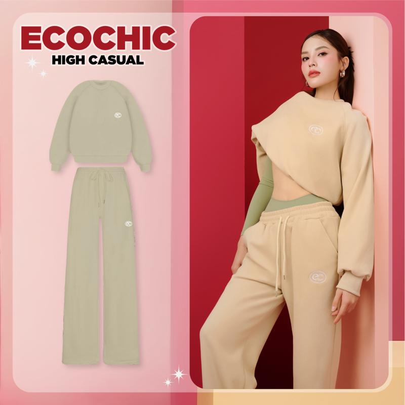  Set Bộ Nỉ Đông ECOCHIC Set Đồ Đông Áo Cổ Tròn Quần Suông Chất Liệu Nỉ Cao Cấp Chính Hãng Ecochic B186 