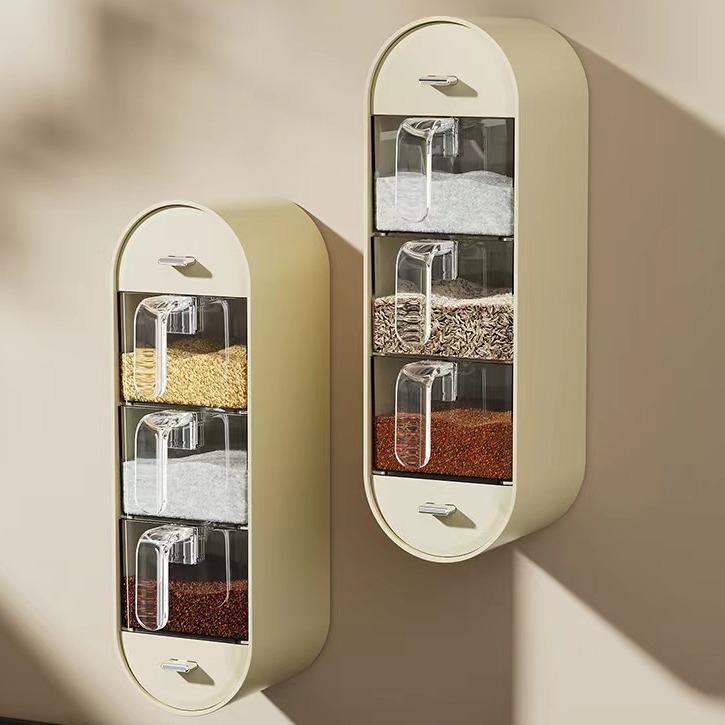 Wall hanging free punch seasoning box Household kitchen shelf Salt and MSG seasoning combination set seasoning bottle storage box Smooth Utensils  Pepper 4
