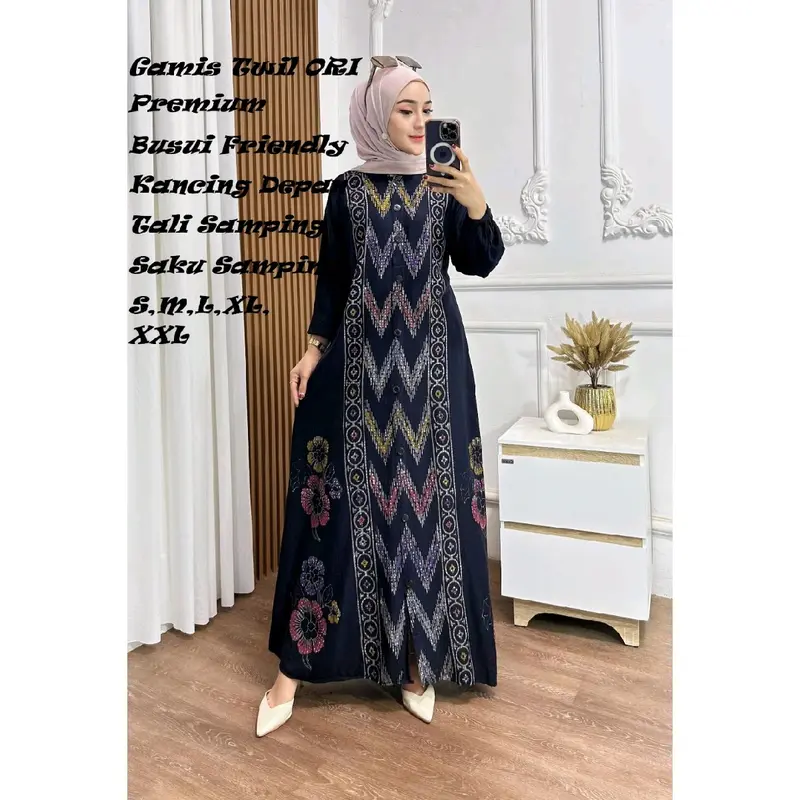 Gamis Twill Ori Cap Malaman Premium Full Kancing Busui Friendly Muslim Panjang 1