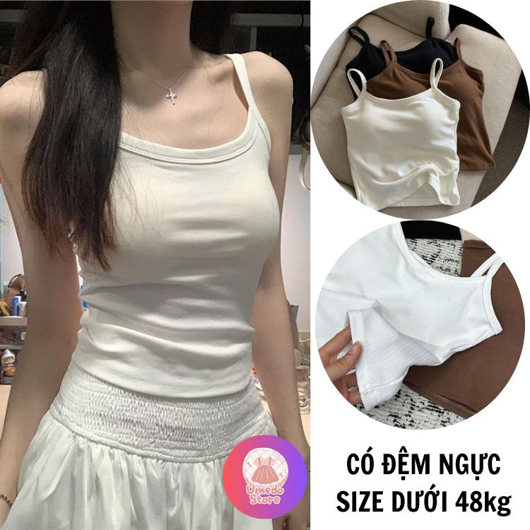  Áo 2 Dây Nữ Áo Croptop Dáng Ngắn 2 Dây Trơn Có Mút Ngực Chất Thun Gân Ôm Dáng Basic Women 