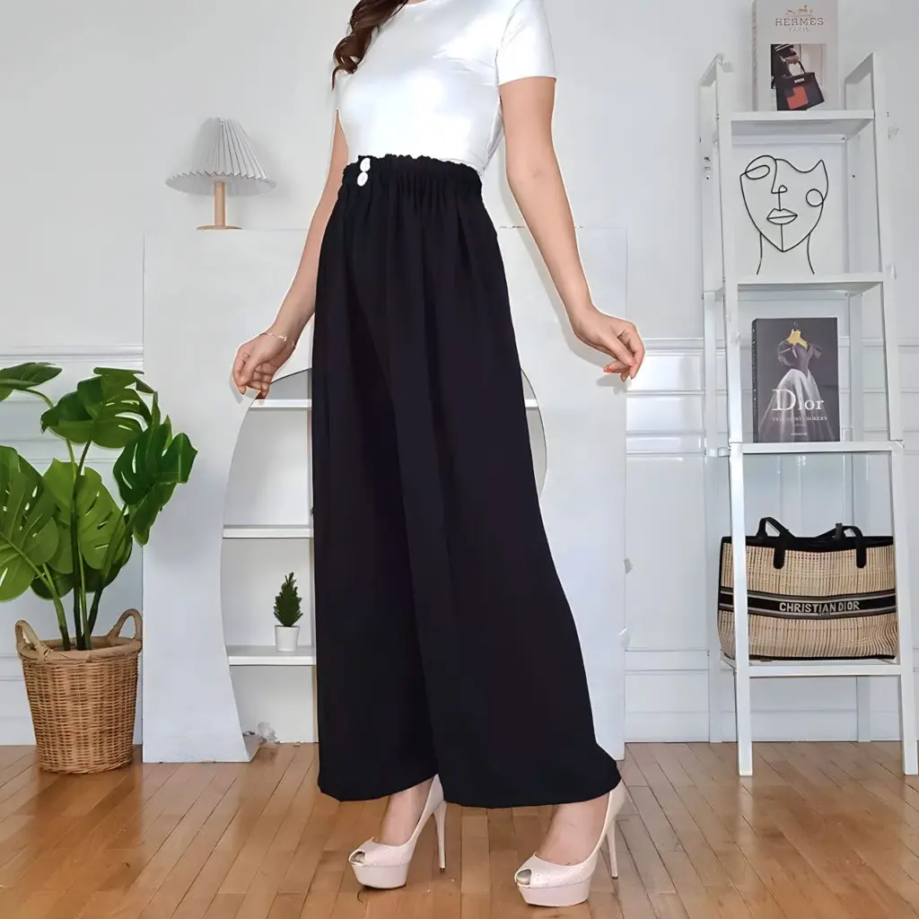 Celana Kulot Crinkle Airflow Premium Variasi Kancing Highwaist Wanita Panjang Standar