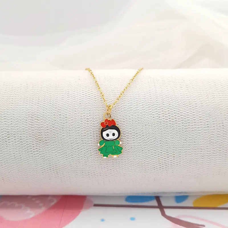 (34) Kalung Labubu Titanium Anak Wanita Karakter Warna Merah Hijau Boneka TK931 Aksesoris Costume Kids Fashion 1