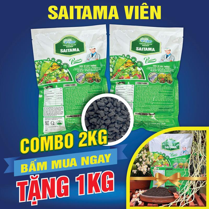 Combo 2Kg (+1) Saitama Viên Tan Chậm - [Tặng 1Kg Saitama Đa Năng Bột] - Phân bón hữu cơ tan chậm dành cho hoa lan & cây trồng