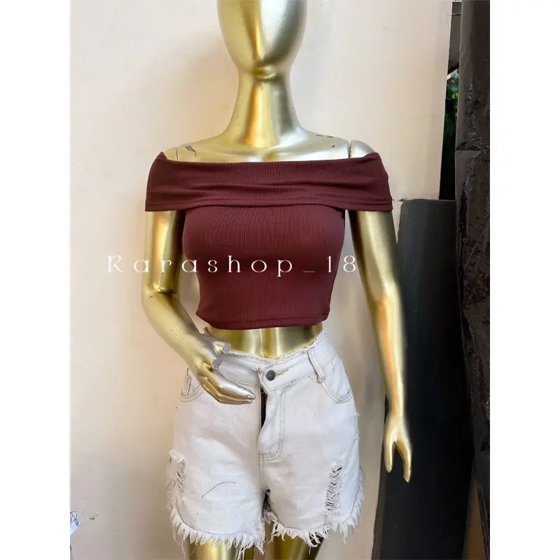 Crop top sabrina moika rib polos  Atasan Wanita 1