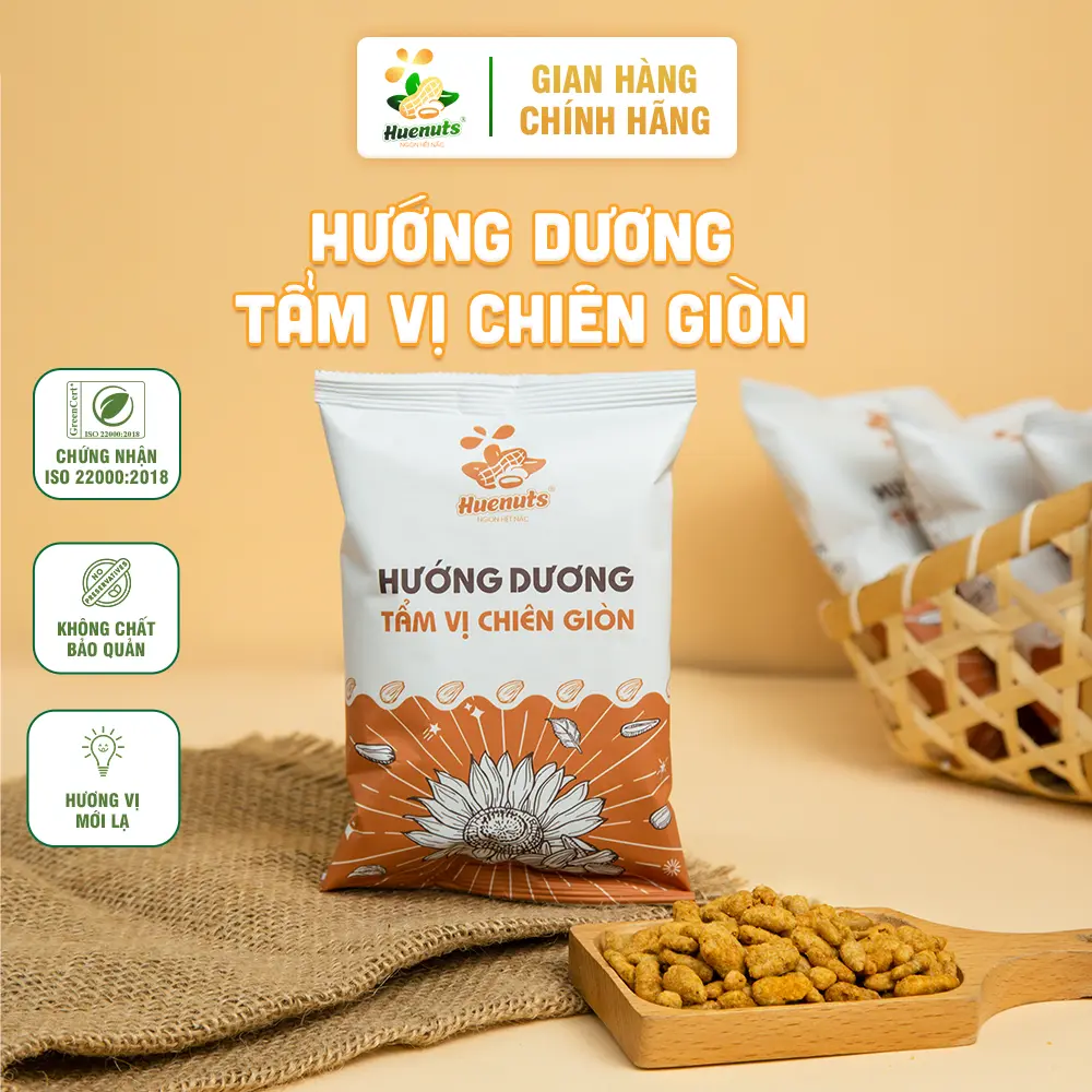 [3 gói] Hướng Dương Tẩm Vị Chiên Giòn Huenuts - Snack Ăn Vặt Giòn Rụm Thơm Ngon - Gói 35gr