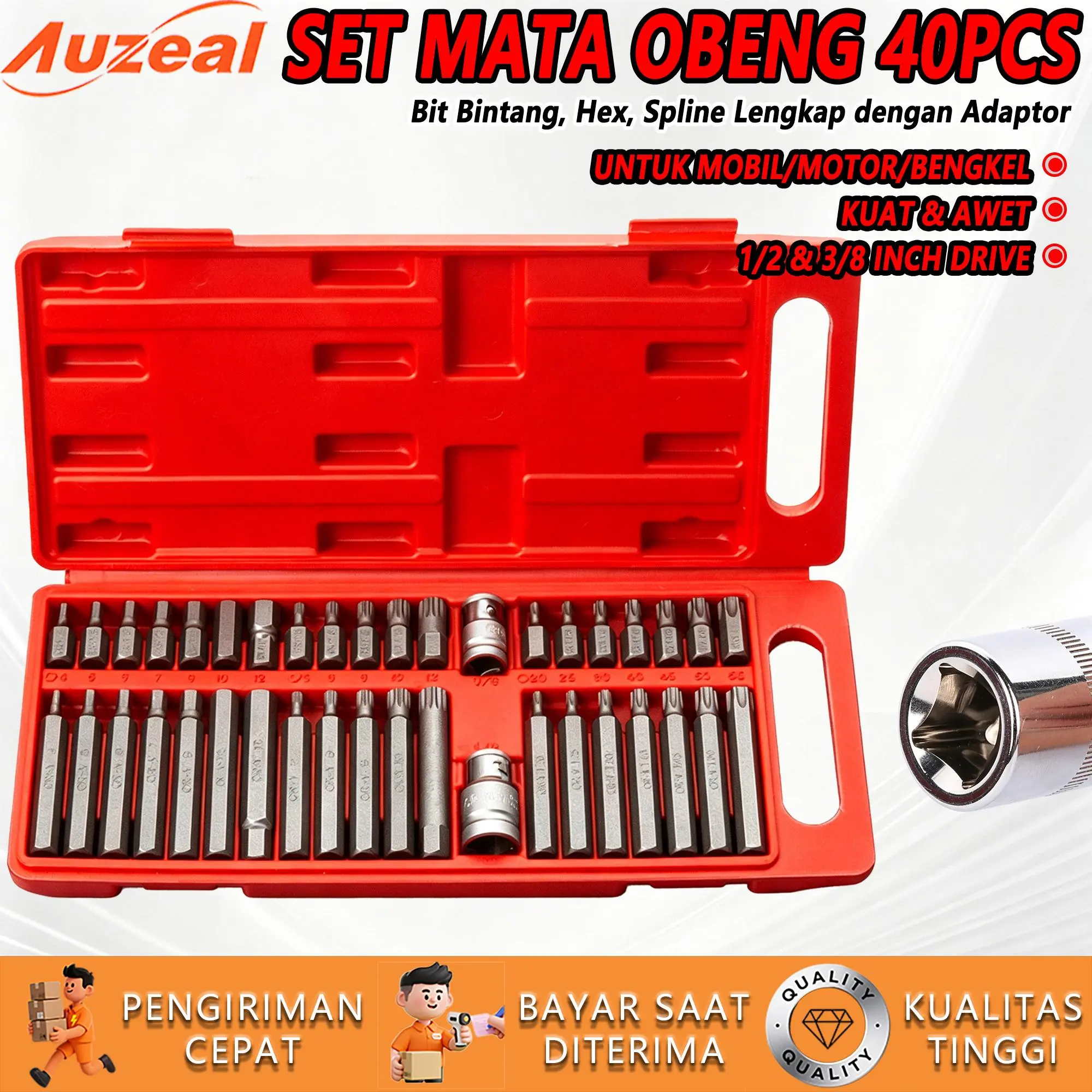 Mata Kunci L Bintang Set 40Pcs, Hex Spline Bit Kit dengan Adaptor, Alat Perbaikan Off-Road untuk Pengendara SUV dan Mobil Berat