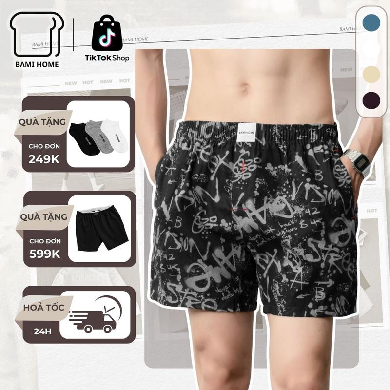 Quần đùi nam mặc nhà BAMI HOME, quần ngủ chất thun cotton co giãn, nhiều hoạ tiết, thoáng mát QT11
