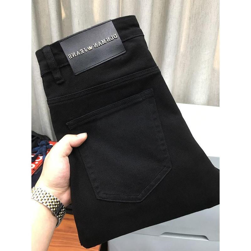 Seluar jeans hitam tulen yang telah dibasuh untuk lelaki, jenama fesyen baharu, Langsing, lurus, Regangan, belia, seluar panjang kasual, musim bunga dan musim luruh 0