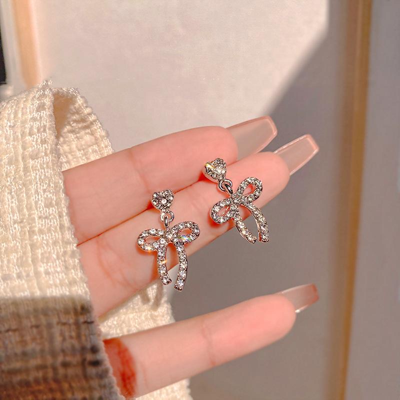 Fashion Heart Bow Shape Zircon Earrings Women Simple Jewelry Student Birthday Gift 3