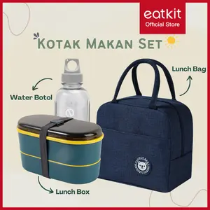 Eatkit Bundle Kotak Makan Set Lunch Box 700ml 2 Layers & Cangkir Soup Wheatstraw Anti Panas Kitchenware