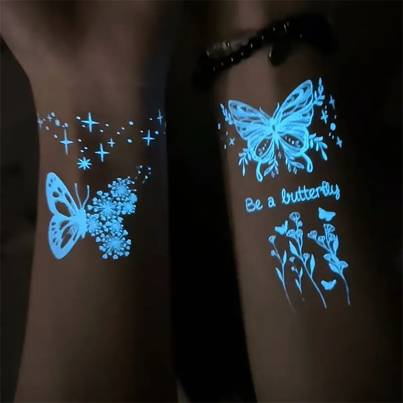 Glow Butterfly Tattoo Sticker Elegant and Unique, Perfect for Face & Collarbone, Stunning at Night!