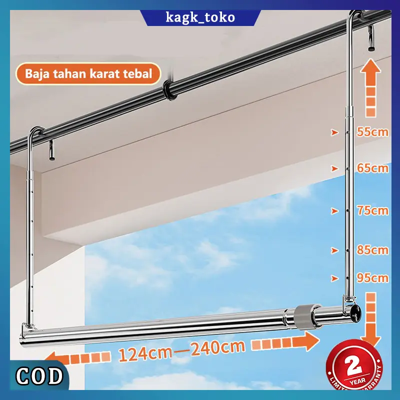 KAGK Jemuran Gantung Dinding Jemuran Portable Lipat Dinding Stainless Steel Untuk Balkon Kanopi Tiang Jemuran Dapat Diangkat Ditarik Kapasitas Tinggi