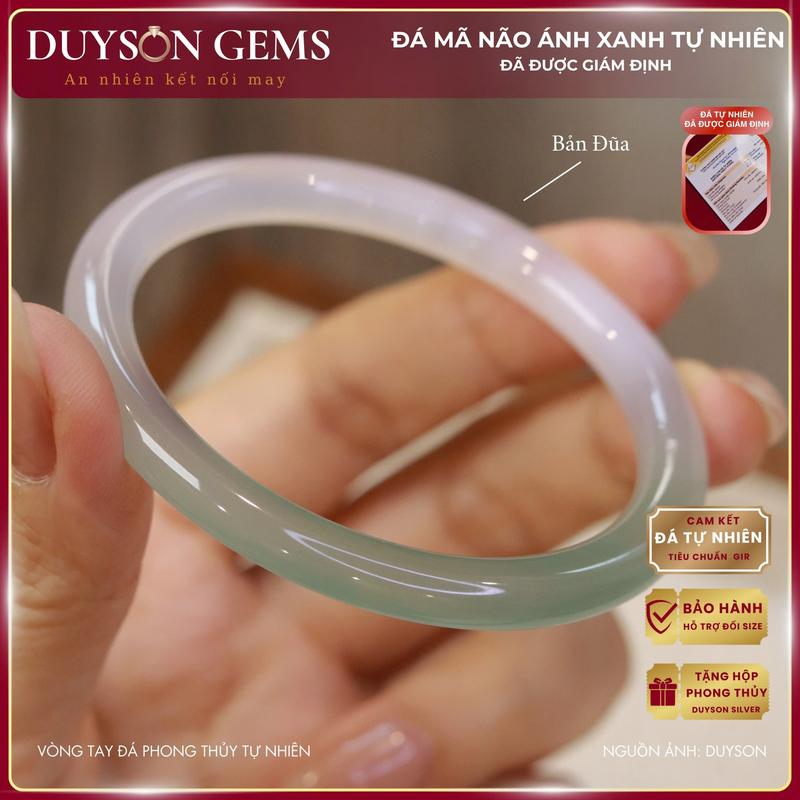 Vòng tay mã não trắng ánh xanh ngọc Bạch Nguyệt Quang bản đũa nguyên khối khởi quang Duyson Gems