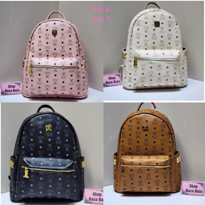 Balo Da Size 40 Họa Tiết Gấu Khóa Gấu Đồng Chất Liệu Da PU Hàng Quảng Châu balo  size