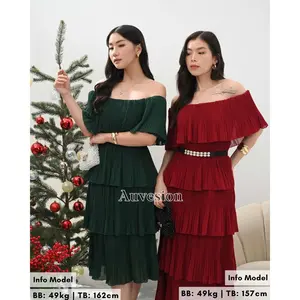 4086 lucie plisket midi dress natal Casual Fit Katun Wanita Mini Bumil Pesta Navy Hitam