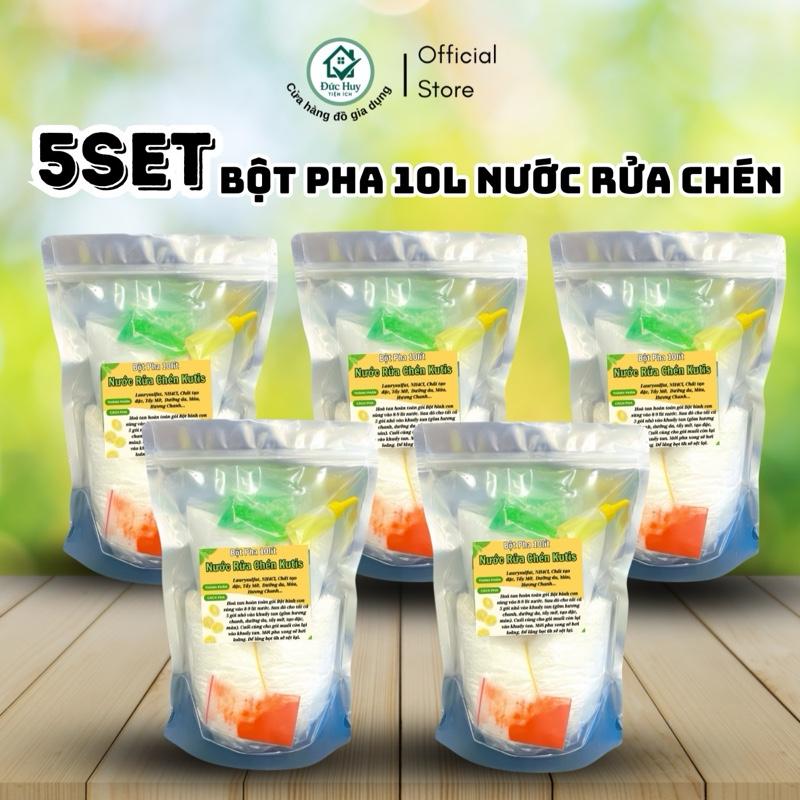 COMBO 5 Túi Bột Pha 10Lít Nước Rửa Chén Hương Chanh (Tổng 50Lít) Làm Sạch