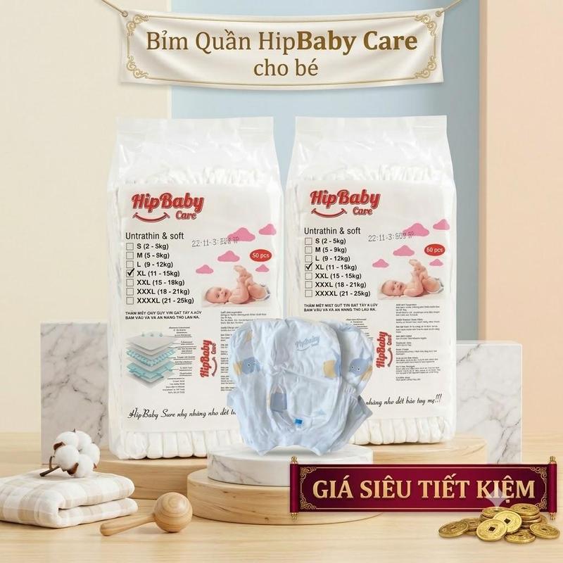 Bỉm Quần Hipbaby Care Combo 2 Bịch 100 Miếng – Mỏng Thoáng, Không Hăm Da – Đủ Size M/L/XL/2XL/3XL