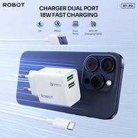 Gambar ROBOT RT-P3 Adapter Charger Fast Charging Dual Port 2 USB-A White Kepala Casan Handphone 18W Adaptor Charger Cable Hp - Garansi 1 Tahun [BISA COD] - RT-P3 dari Robot Official Surabaya Kab. Tangerang 2 Tokopedia