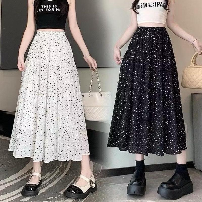 [ HÀNG L1, 2 LỚP ] Chân váy chấm bi 3 tầng maxi nhún ly dáng bồng nhẹ nhàng màu đen trắng mặc đi làm đi học đi chơi đi biển