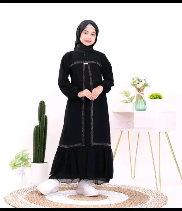 Hana Dress Abaya untuk usia 4-13 tahun | Crinkle mix swarosky premium | Gamis Muslim Anak Perempuan