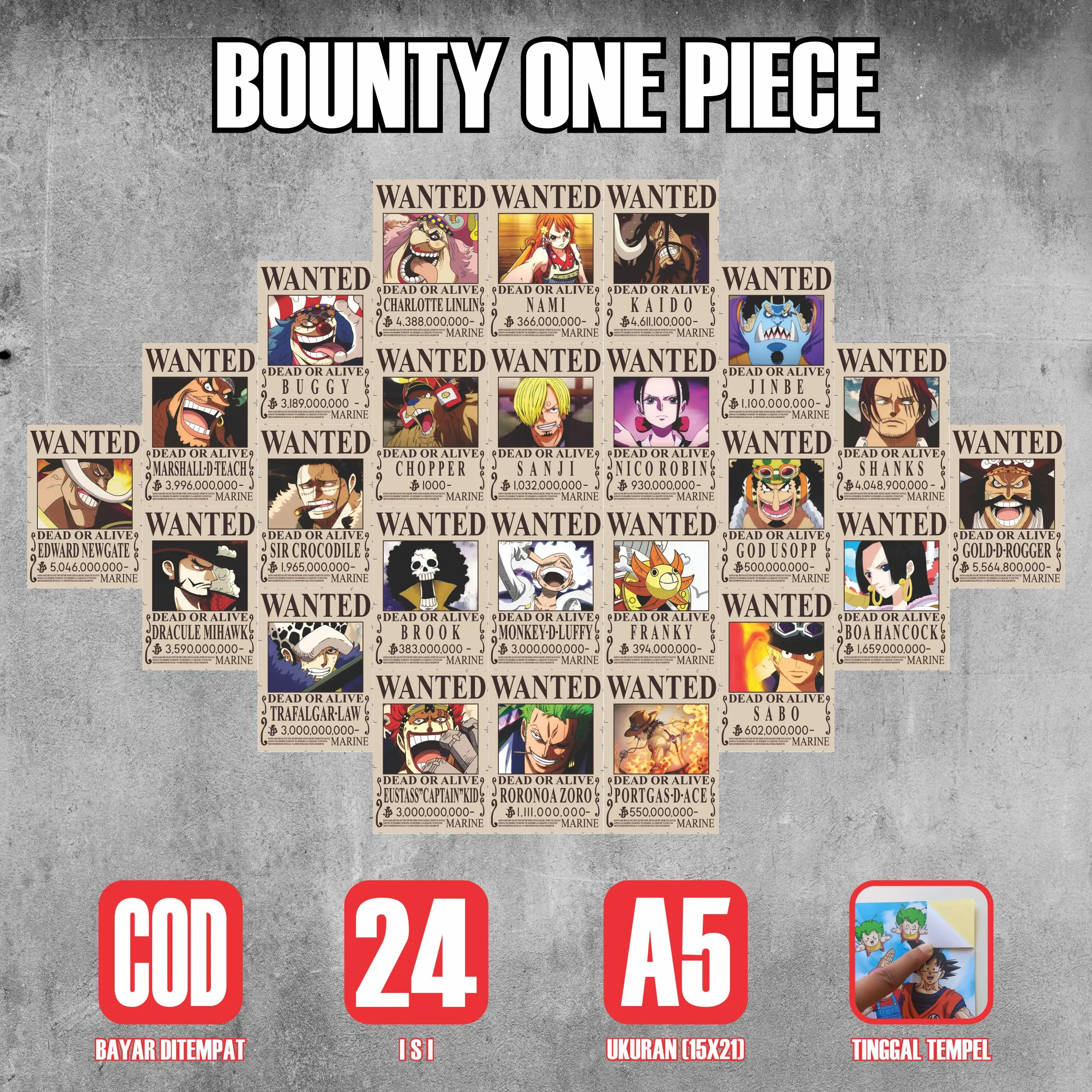 Poster Sticker Bounty One Piece Series 24 Lembar A5