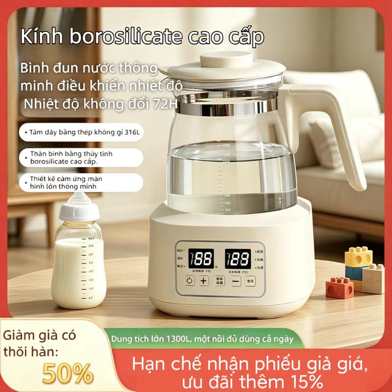 Ấm Siêu Tốc Đun Nước 2 Lớp Cách Nhiệt Tự Ngắt, bếp đun bằng nước, Máy đun nước pha sữa cho bé giữ nhiệt 72h, Ấm Siêu Tốc Thuỷ Tinh Cao Cấp Tự Ngắt Điện, bình nấu nước pha sữa, cốc điện đa năng, ấm đun nước pha sữa.