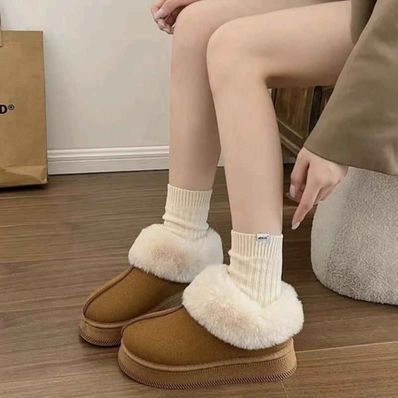 Bốt Đi Tuyết Đế Bọt Biển Dày Tăng Ấm Giày Bông Nhồi Bông Thích Hợp Sử Dụng Trong Nhà Mùa Đông Dành Cho Nữ Có Mũ Mũi Đáy Phẳng Kích Thước Bàn Chân Kiểu Đá Boot Shoes Cổ Cao Nhung 