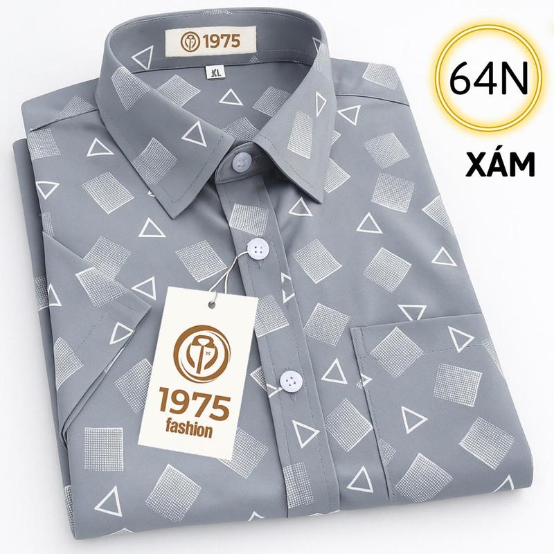   1975  Áo sơ mi nam tay ngắn Mã 64-68 trung niên có túi loại áo sơ mi tặng cha có size lớn 105kg vải lụa co giãn mềm mịn không nhăn form rộng suông xẻ tà classic menswear shirt 