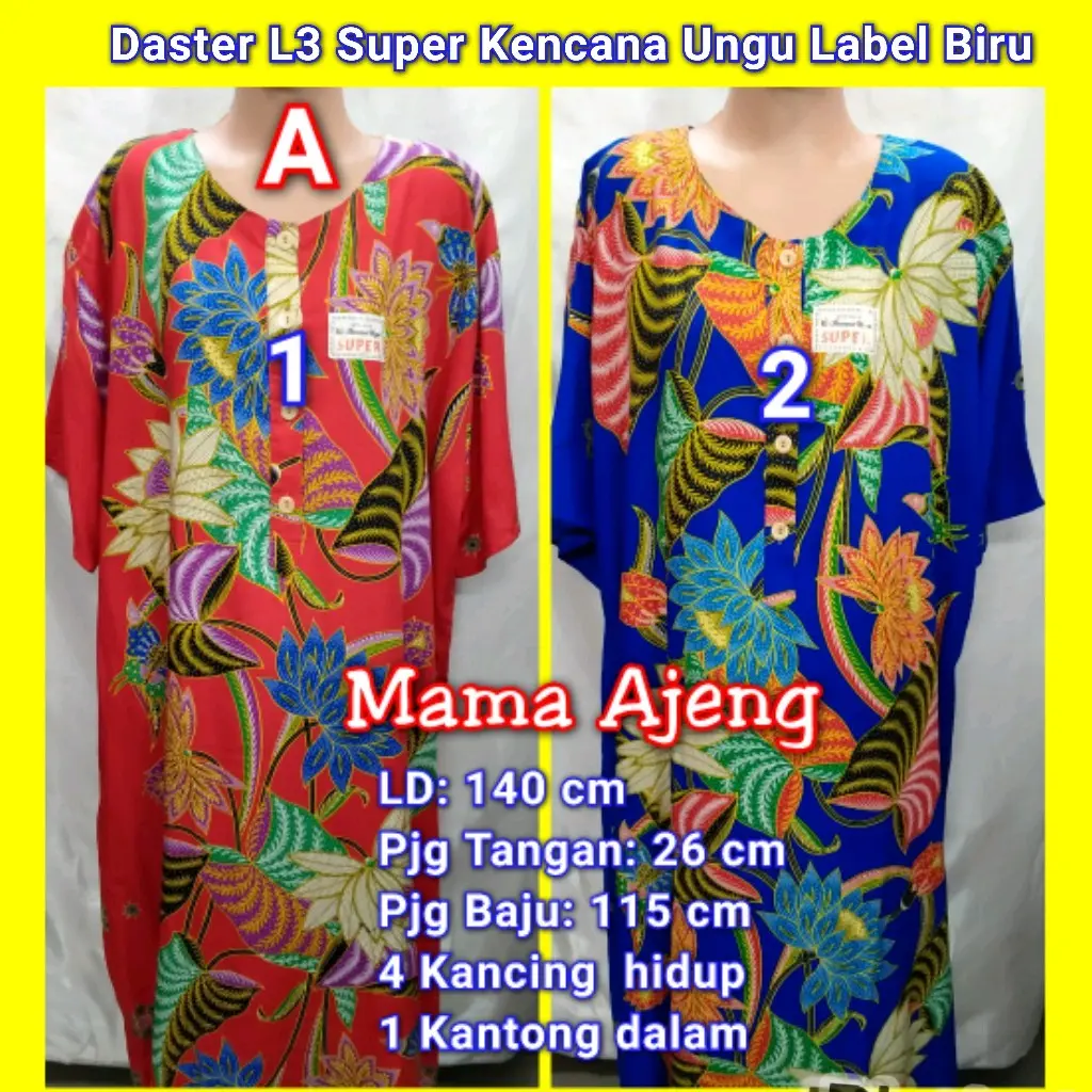 Daster Batik Kencana Ungu Label Biru Jumbo L3 Super Katun Bunga