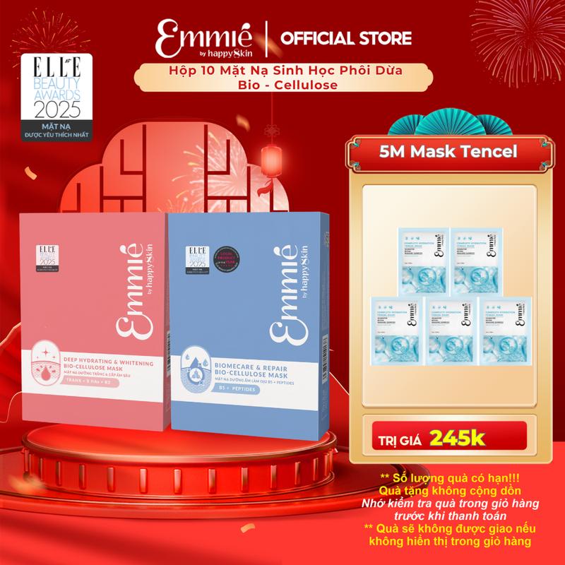 ĐỘC QUYỀN Hộp 10 Mặt Nạ Sinh Học Phôi Dừa Bio-Cellulose Mask Emmié by happySkin 25g x 10