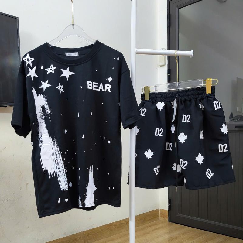 B012 Bộ quần áo cộc in họa tiết Lever ngôi sao áo thun form rộng mix quần đùi gió 2 lớp - boy phố