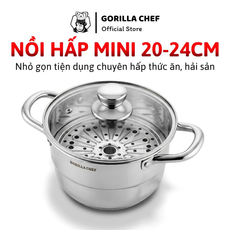 Nồi hấp mini inox 20/24cm Gorilla Chef hấp thức ăn, hải sản dùng trên mọi loại bếp