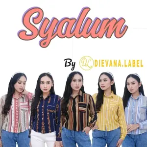 SYALUM KEMEJA CROP WANITA KEKINIAN MOTIF SALUR Bahan Katun Rayon Lembut Halus Size M L XL Cocok untuk Kegiatan Sehari-hari dan Kantor
