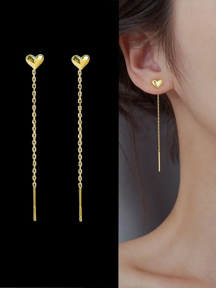 036 Anting Set Wanita Titanium Premium Panjang Model Love Jumbai Bentuk Hati Anting Tusuk Anti Karat