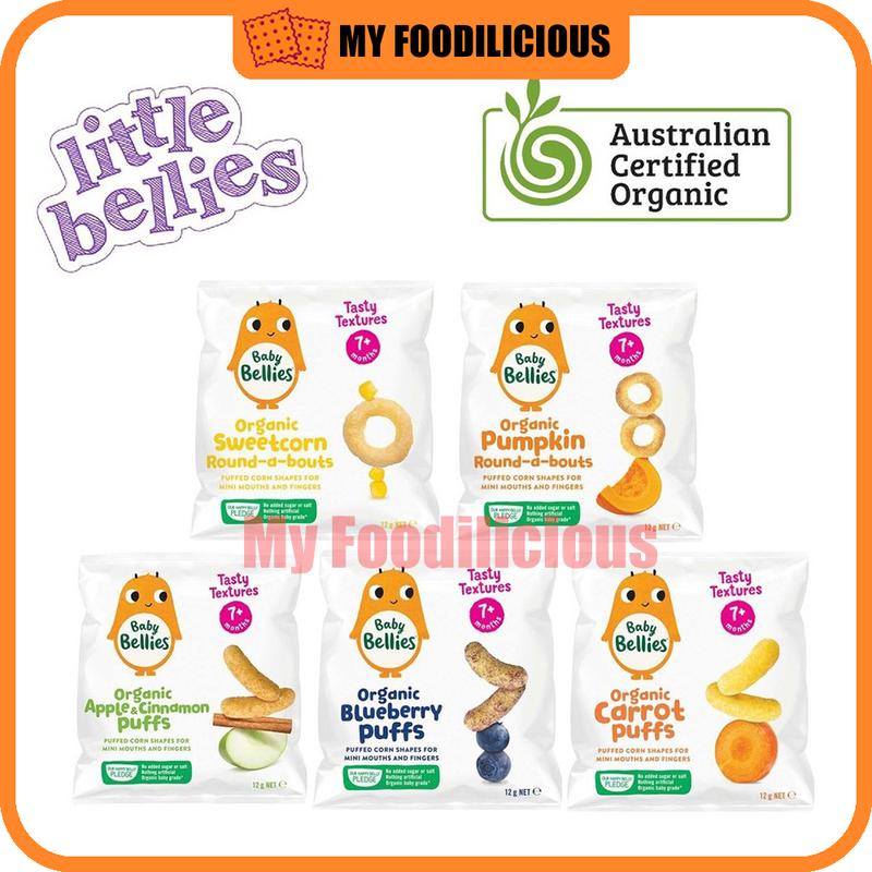 Little Bellies Organic Baby Puff Round A Bouts Healthy Snack Rice Cereal Food Superfood Fiddlesticks 7M Snek Bayi 12g 1