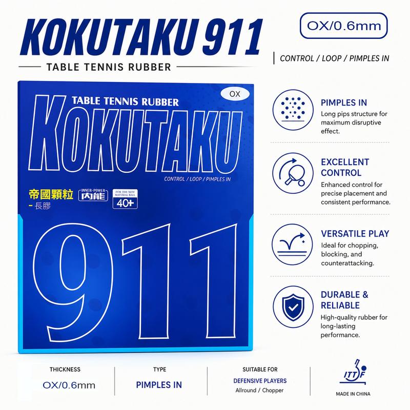 Vợt bóng bàn cao su, KOKUTAKU 911, Bẩn dài, Vòng cung tấn công nhanh, Bóng bàn,…