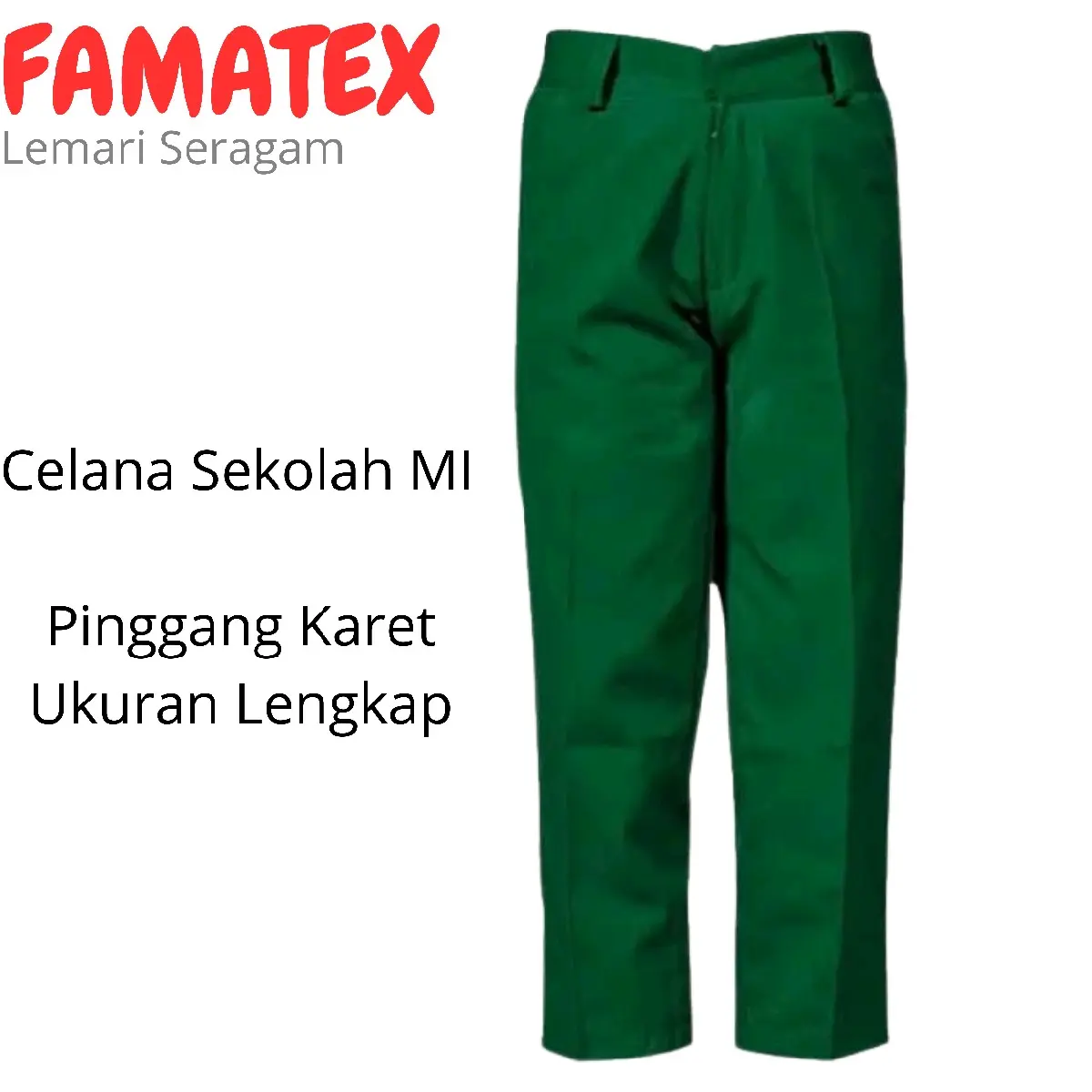 Celana Sekolah Mi Warna Hijau Pinggang Karet - Seragam Model Terbaru Ukuran Lengkap