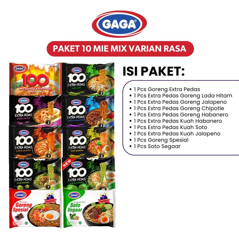 10 Mie GAGA Mix 10 Varian Rasa (Goreng Jadul, Lada Hitam, Jalapeno ...