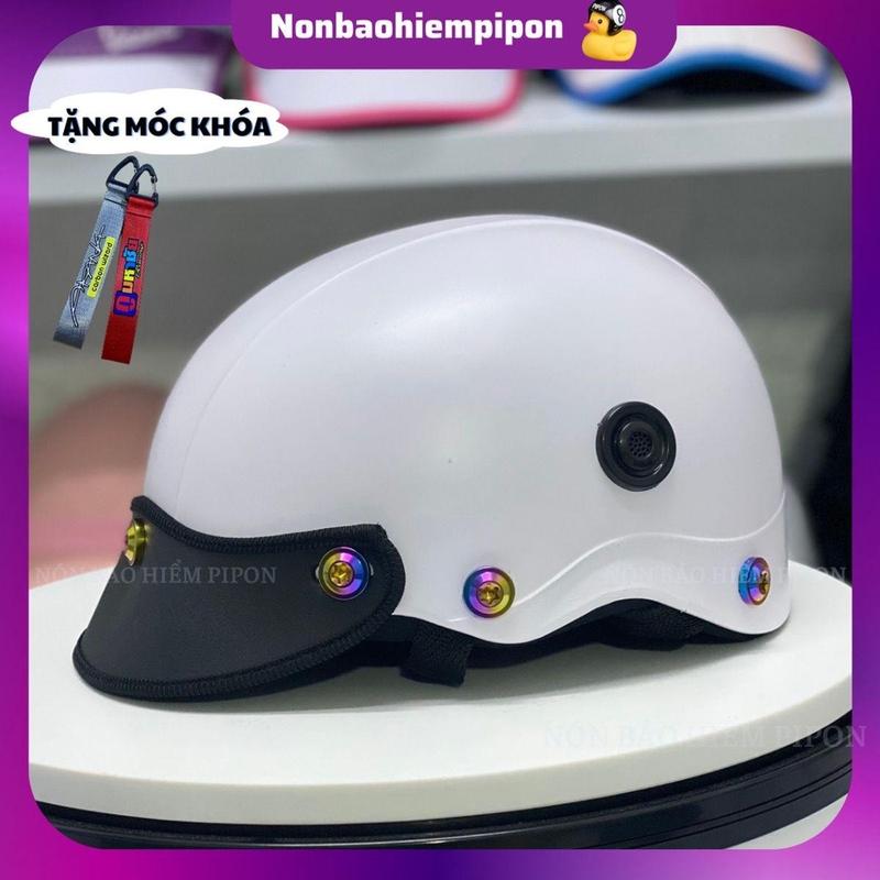 Mũ bảo hiểm nửa đầu ốc Titan phủ bóng  Nón bảo hiểm gắn 7 ốc titan mỏ thêu cao cấp