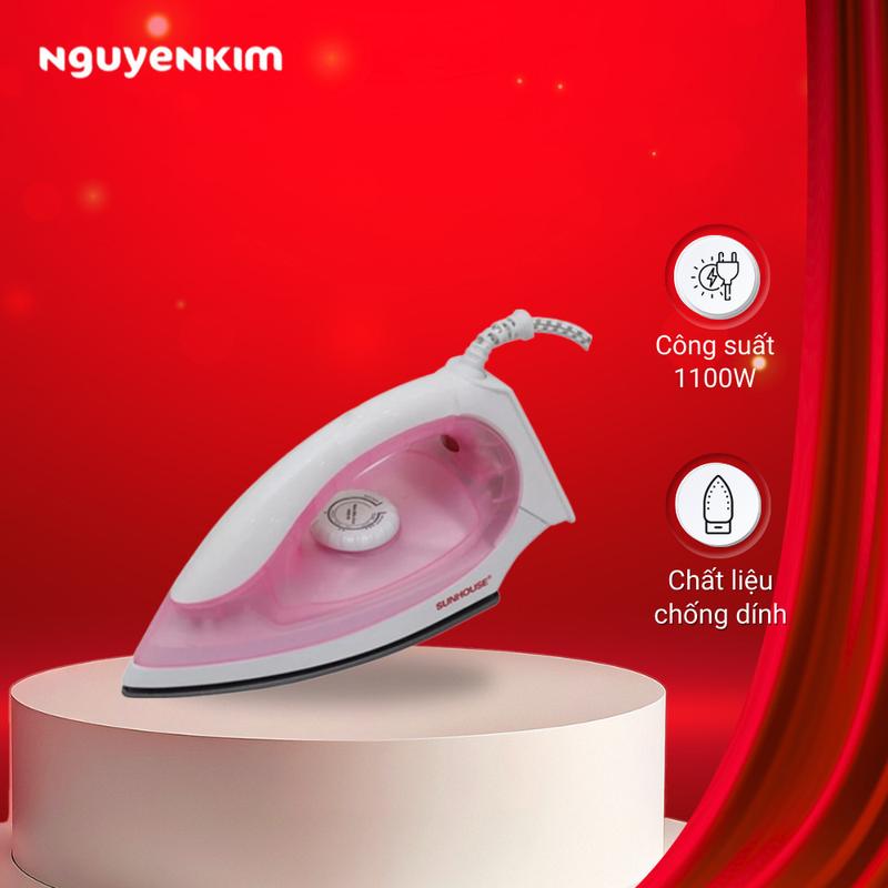 Bàn ủi khô Sunhouse SHD1072 hồng - Công suất 1000W